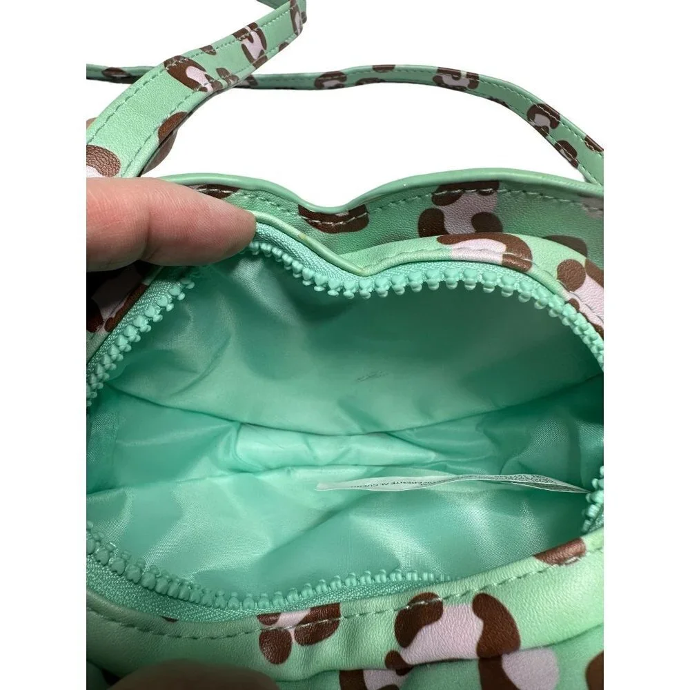 Mint green pink & brown leopard print‎ heart crossbody purse
